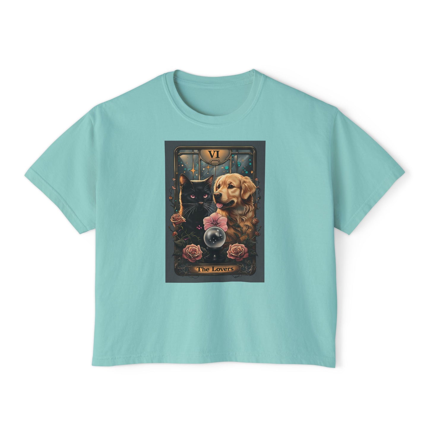 The Lovers Tarot with Black Cat and Golden Retriever, Casual Summer Top