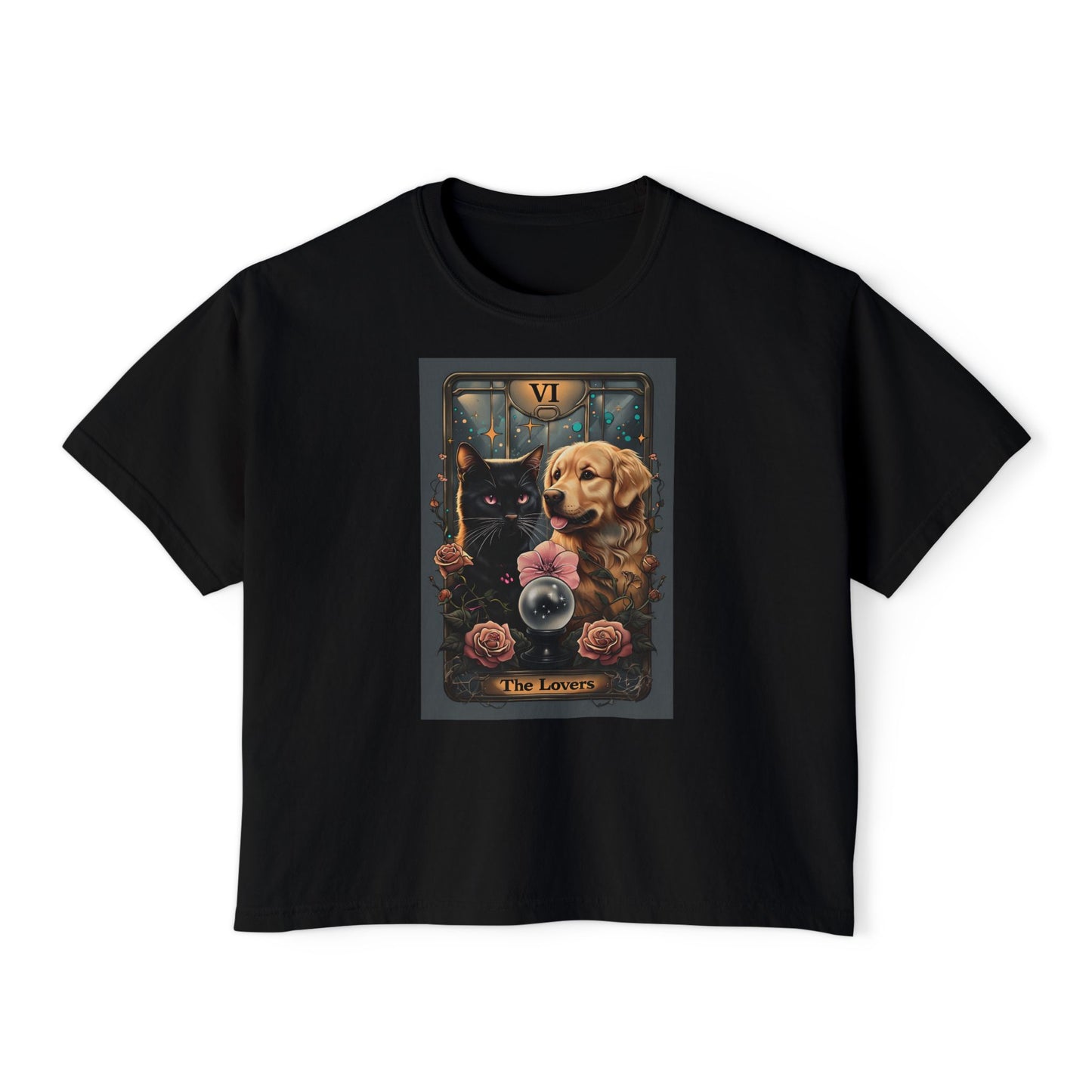 The Lovers Tarot with Black Cat and Golden Retriever, Casual Summer Top