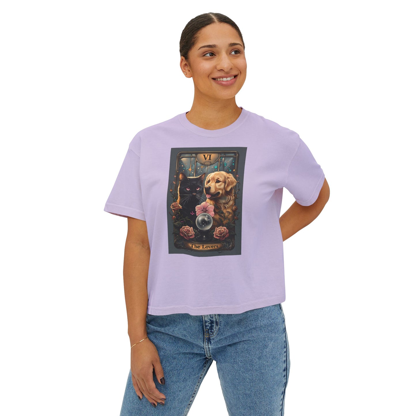 The Lovers Tarot with Black Cat and Golden Retriever, Casual Summer Top