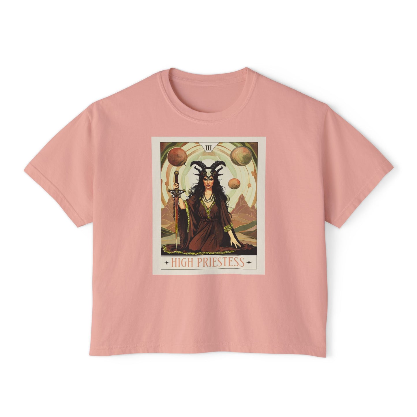 Mystical High Priestess Boxy Tee, Witchy Graphic Tee, Bohemian Oversized Shirt, Spiritual Fashion, Tarot Inspired Top