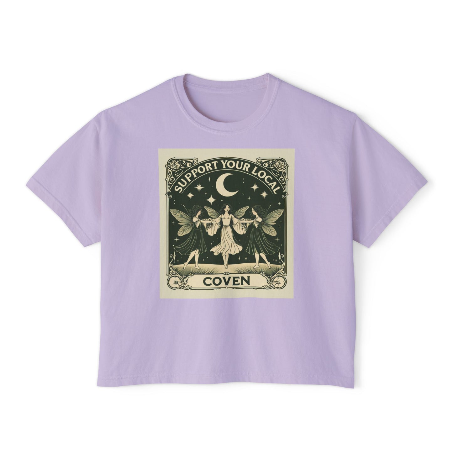 Support Your Local Coven Women's Boxy Tee - Witchy T-Shirt, Casual Clothing, Halloween Outfit, Boho Style, Gift for Her