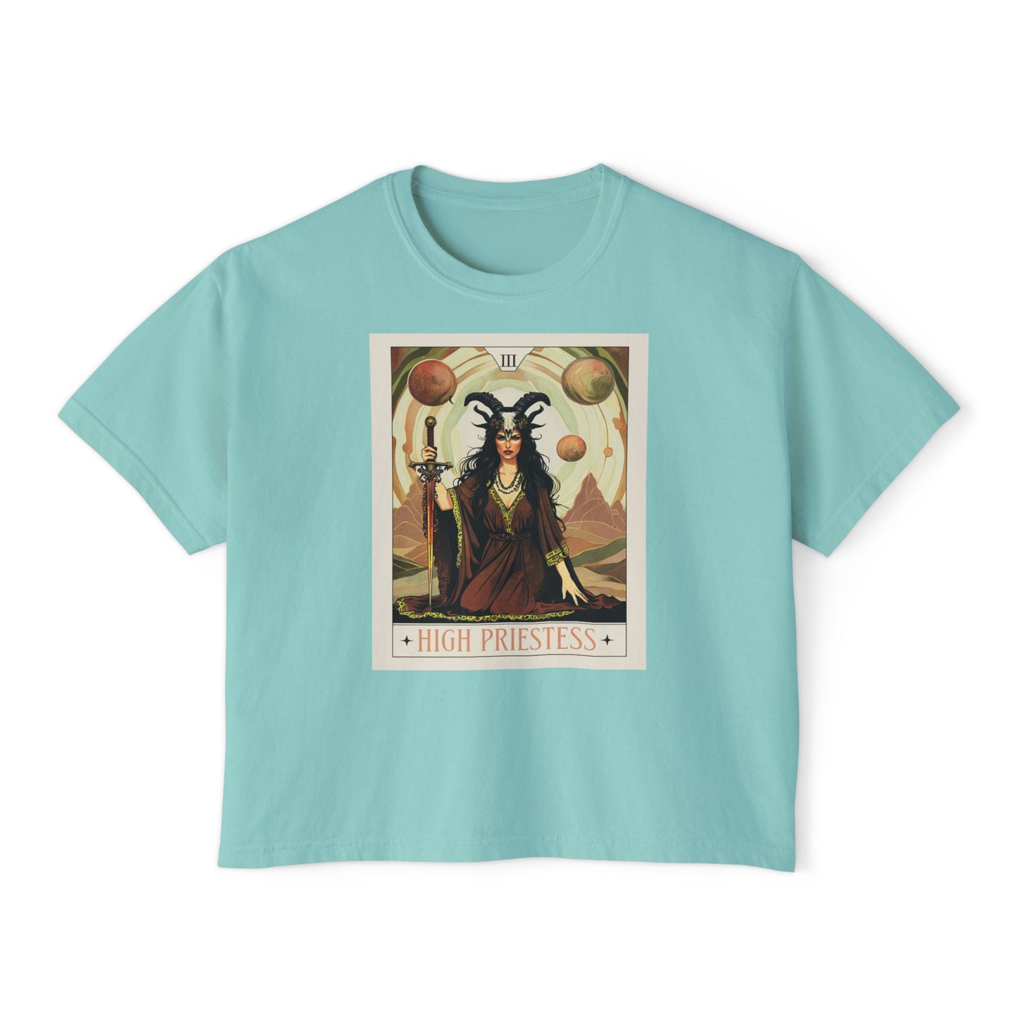 Mystical High Priestess Boxy Tee, Witchy Graphic Tee, Bohemian Oversized Shirt, Spiritual Fashion, Tarot Inspired Top