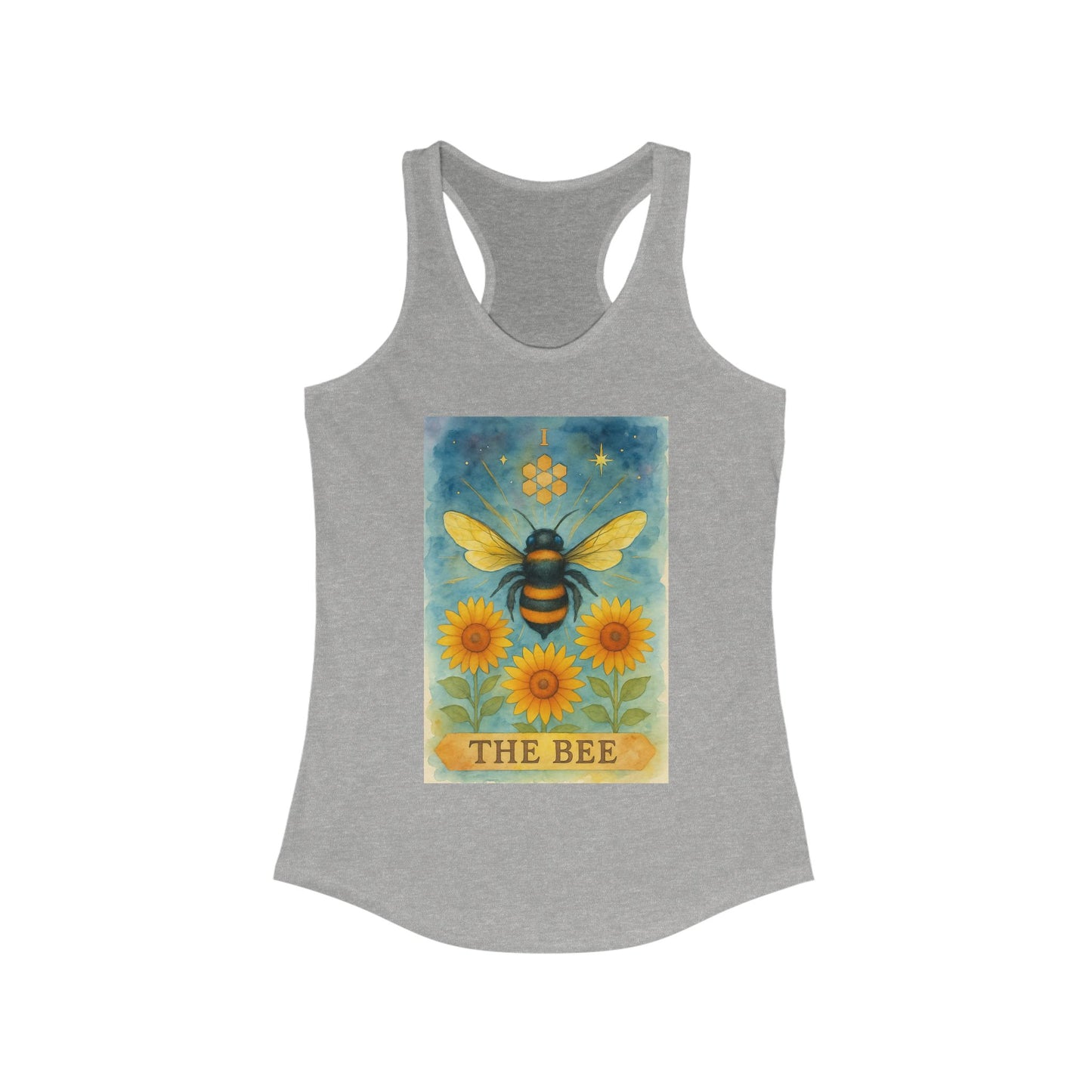 The Bee Tarot-Inspired Women's Racerback Tank | Cheerful Summer Top, Bee Lover Gift, Nature Inspired Apparel, Eco-Friendly Fashion, Casual Wear