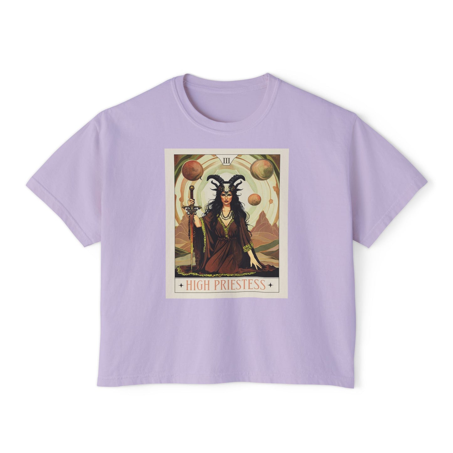 Mystical High Priestess Boxy Tee, Witchy Graphic Tee, Bohemian Oversized Shirt, Spiritual Fashion, Tarot Inspired Top
