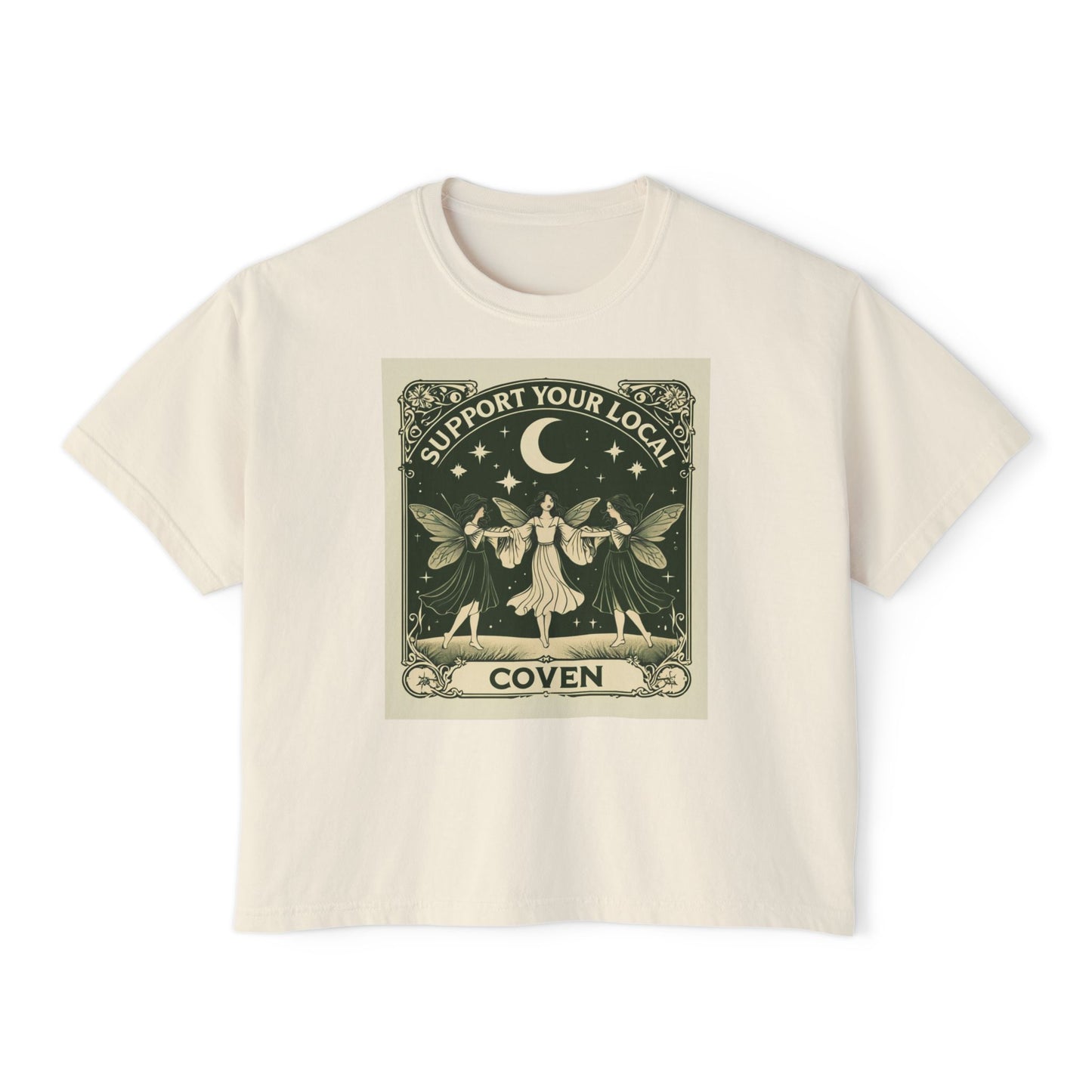 Support Your Local Coven Women's Boxy Tee - Witchy T-Shirt, Casual Clothing, Halloween Outfit, Boho Style, Gift for Her
