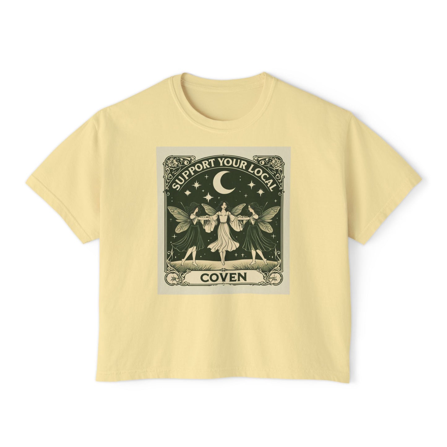 Support Your Local Coven Women's Boxy Tee - Witchy T-Shirt, Casual Clothing, Halloween Outfit, Boho Style, Gift for Her