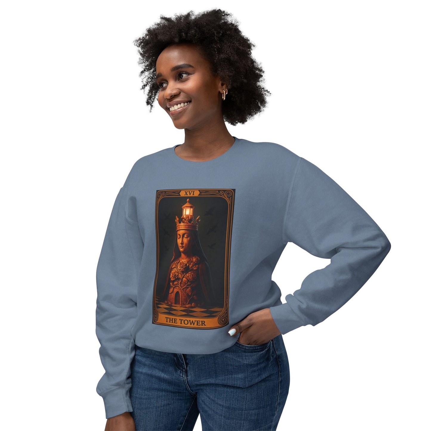 The Tower Tarot Crewneck Sweatshirt | Cozy Gift for Tarot Lovers, Astrology, Spirituality, Unique Graphic Sweatshirt, Everyday Wear