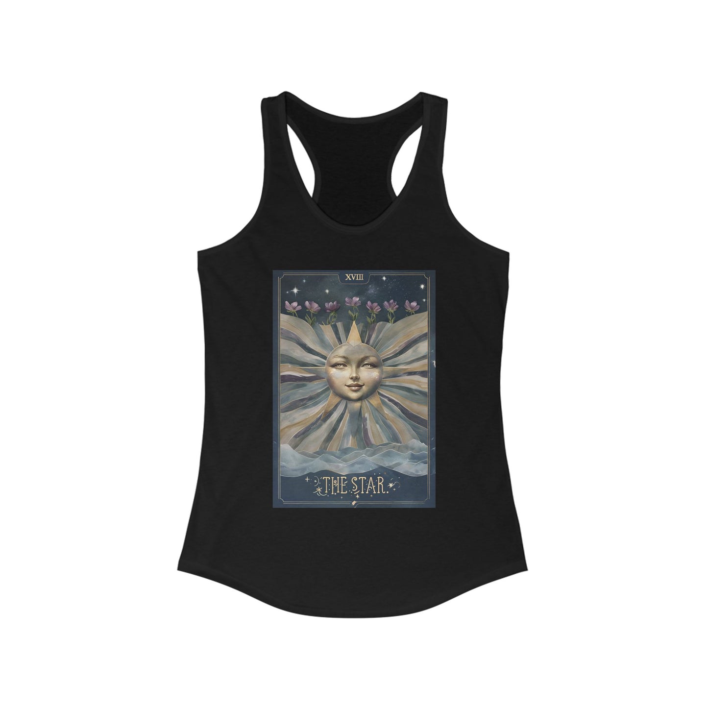Boho Tarot Star Graphic Racerback Tank for Women - Ideal for Summer & Festivals