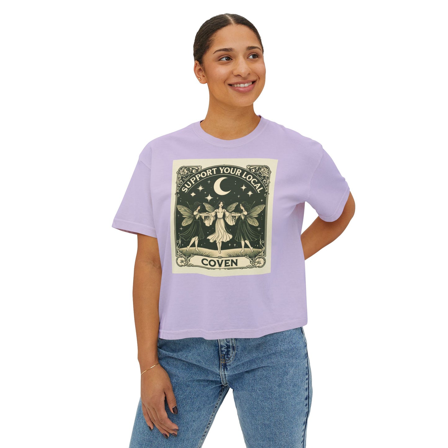 Support Your Local Coven Women's Boxy Tee - Witchy T-Shirt, Casual Clothing, Halloween Outfit, Boho Style, Gift for Her