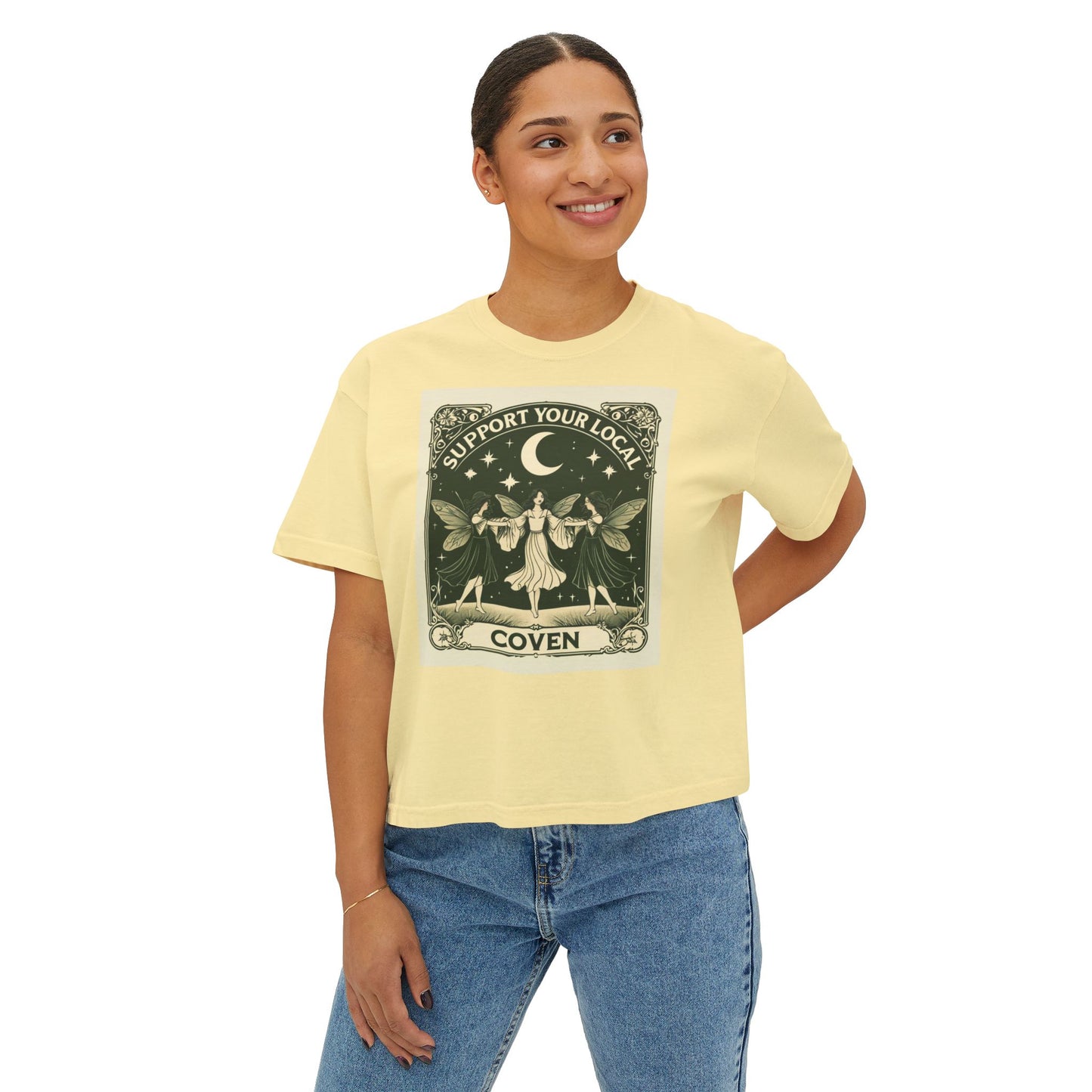 Support Your Local Coven Women's Boxy Tee - Witchy T-Shirt, Casual Clothing, Halloween Outfit, Boho Style, Gift for Her