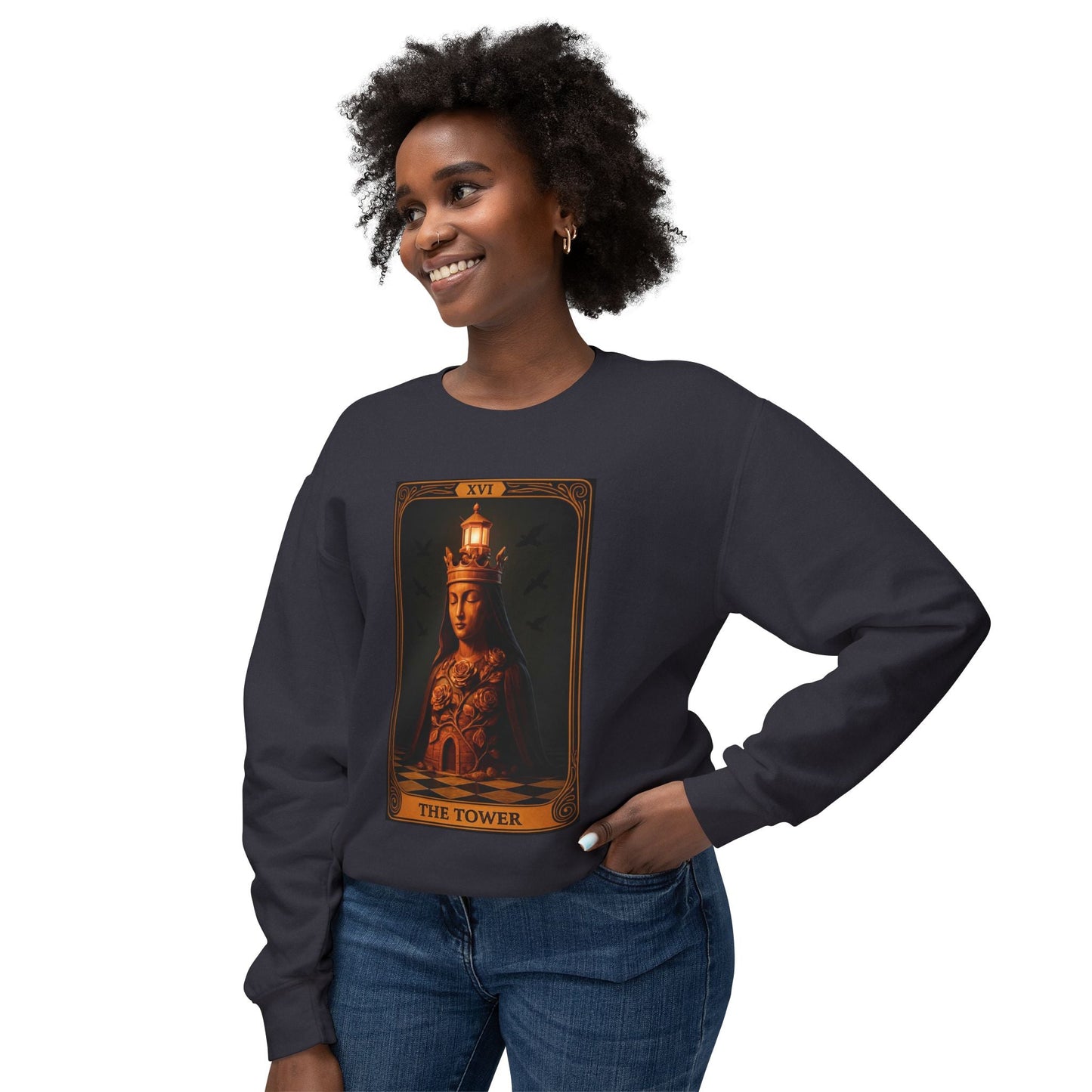 The Tower Tarot Crewneck Sweatshirt | Cozy Gift for Tarot Lovers, Astrology, Spirituality, Unique Graphic Sweatshirt, Everyday Wear