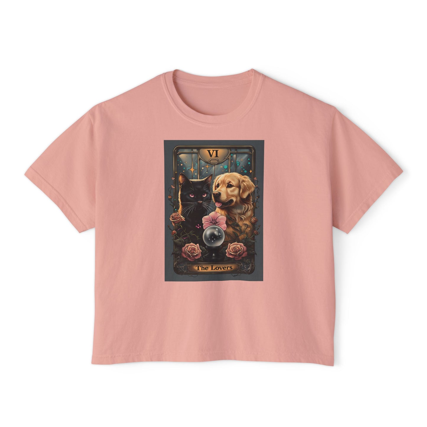 The Lovers Tarot with Black Cat and Golden Retriever, Casual Summer Top