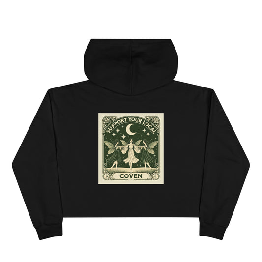Coven Support Your Local Crop Hoodie - Witchy Aesthetic for Casual Wear
