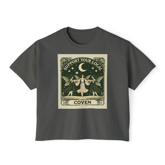 Support Your Local Coven Women's Boxy Tee - Witchy T-Shirt, Casual Clothing, Halloween Outfit, Boho Style, Gift for Her