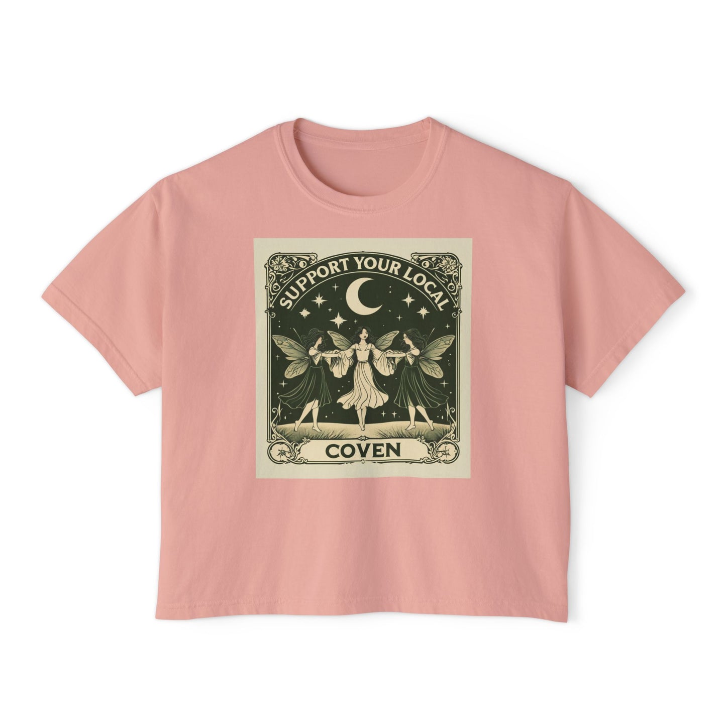 Support Your Local Coven Women's Boxy Tee - Witchy T-Shirt, Casual Clothing, Halloween Outfit, Boho Style, Gift for Her