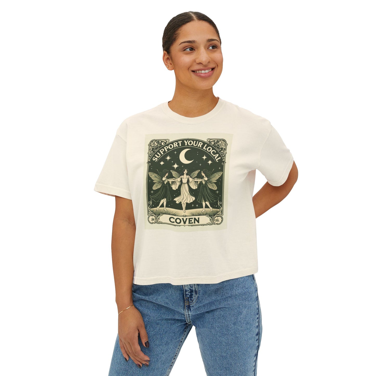 Support Your Local Coven Women's Boxy Tee - Witchy T-Shirt, Casual Clothing, Halloween Outfit, Boho Style, Gift for Her