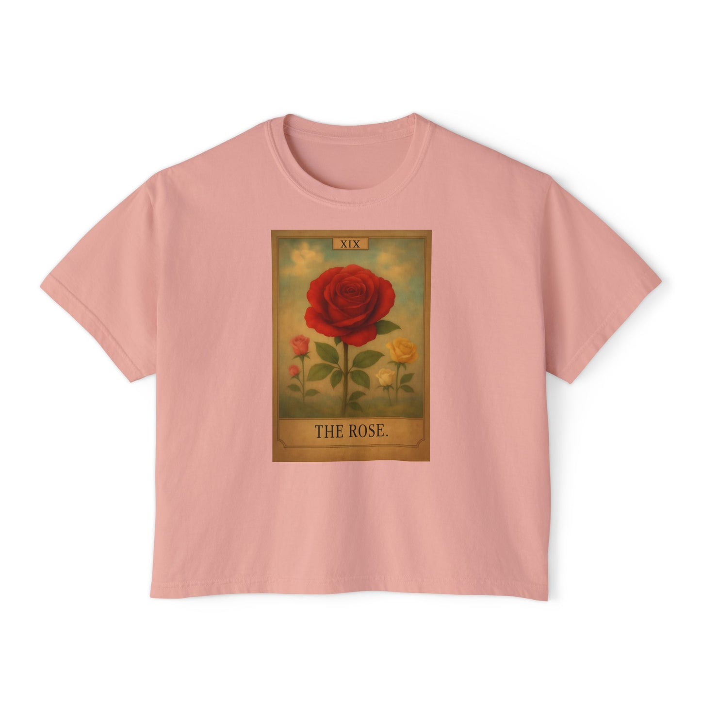 Vintage The Rose Tarot Design Boxy Tee, Comfortable Casual Shirt, Gift for Her, Spring Fashion, Rose Graphic Tee, Everyday Wear