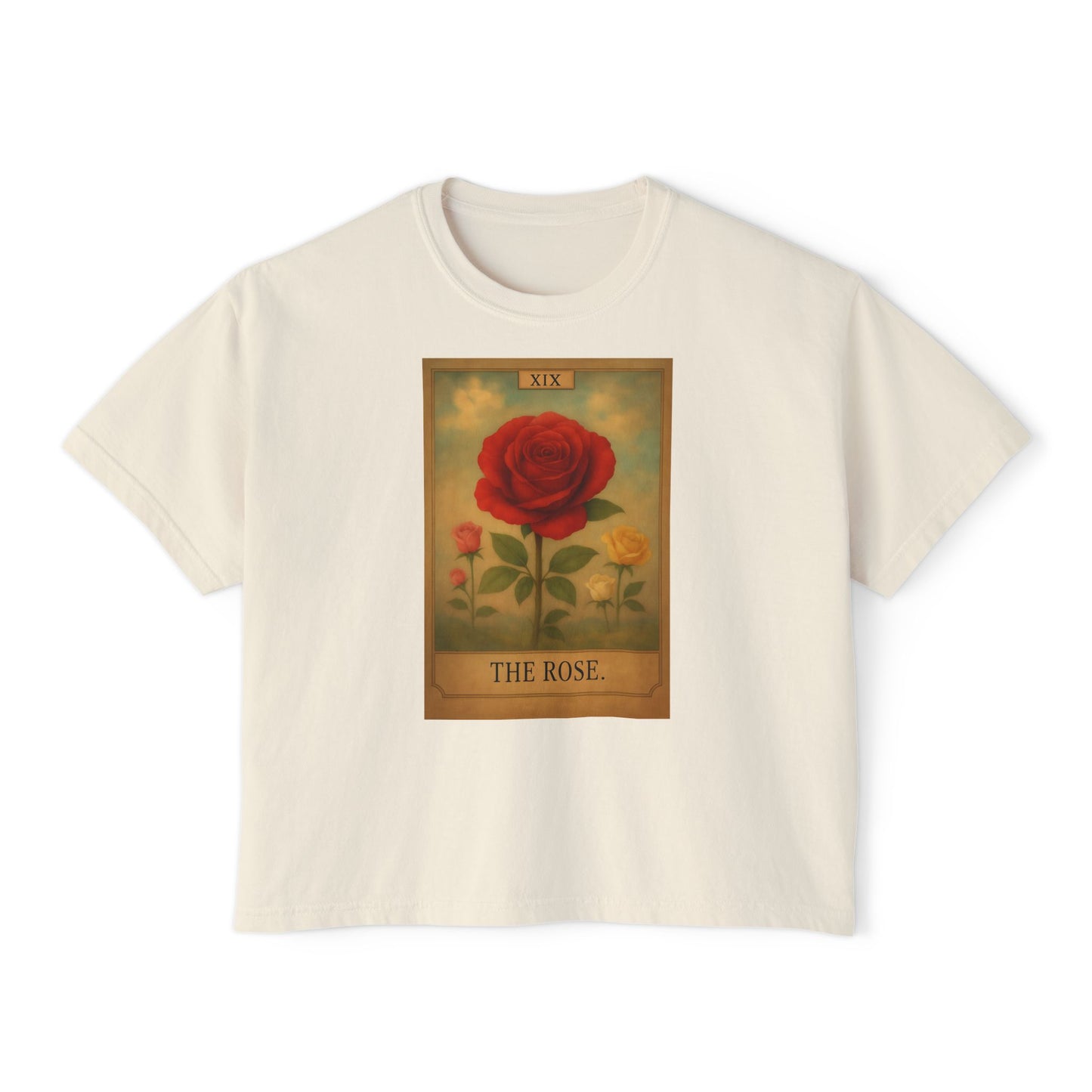 Vintage The Rose Tarot Design Boxy Tee, Comfortable Casual Shirt, Gift for Her, Spring Fashion, Rose Graphic Tee, Everyday Wear