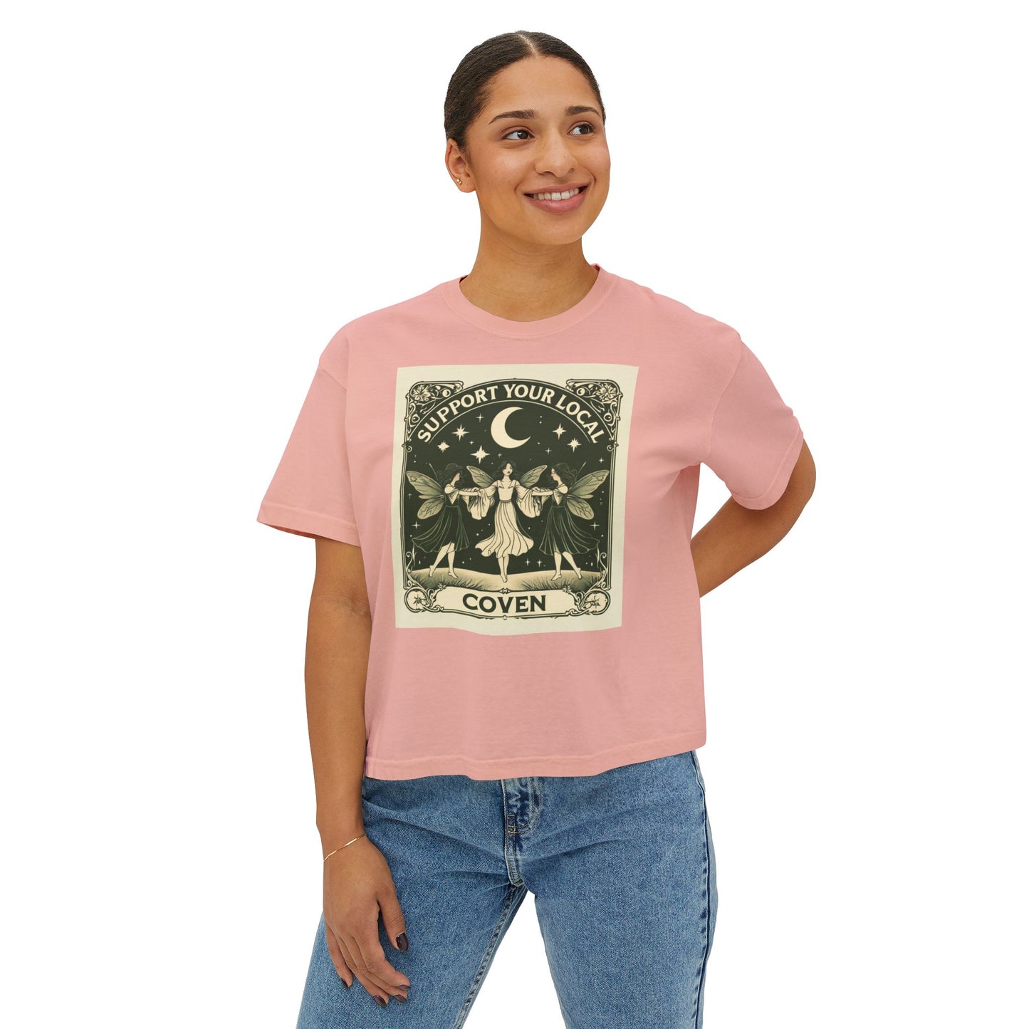 Support Your Local Coven Women's Boxy Tee - Witchy T-Shirt, Casual Clothing, Halloween Outfit, Boho Style, Gift for Her