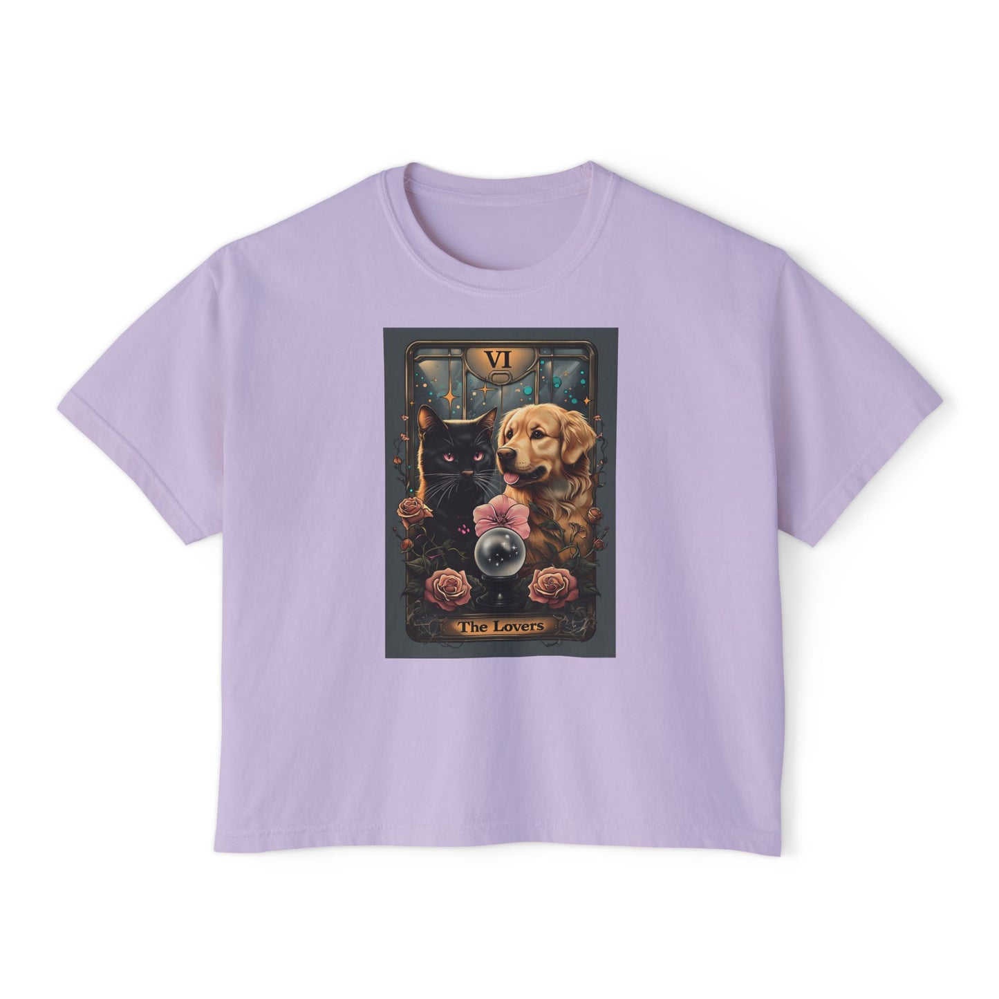 The Lovers Tarot with Black Cat and Golden Retriever, Casual Summer Top