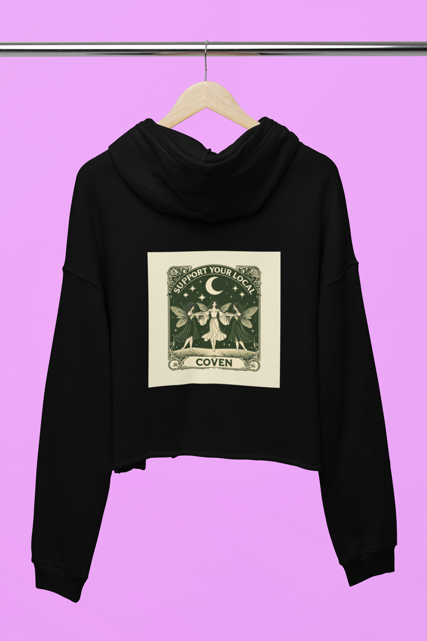 Coven Support Your Local Crop Hoodie - Witchy Aesthetic for Casual Wear