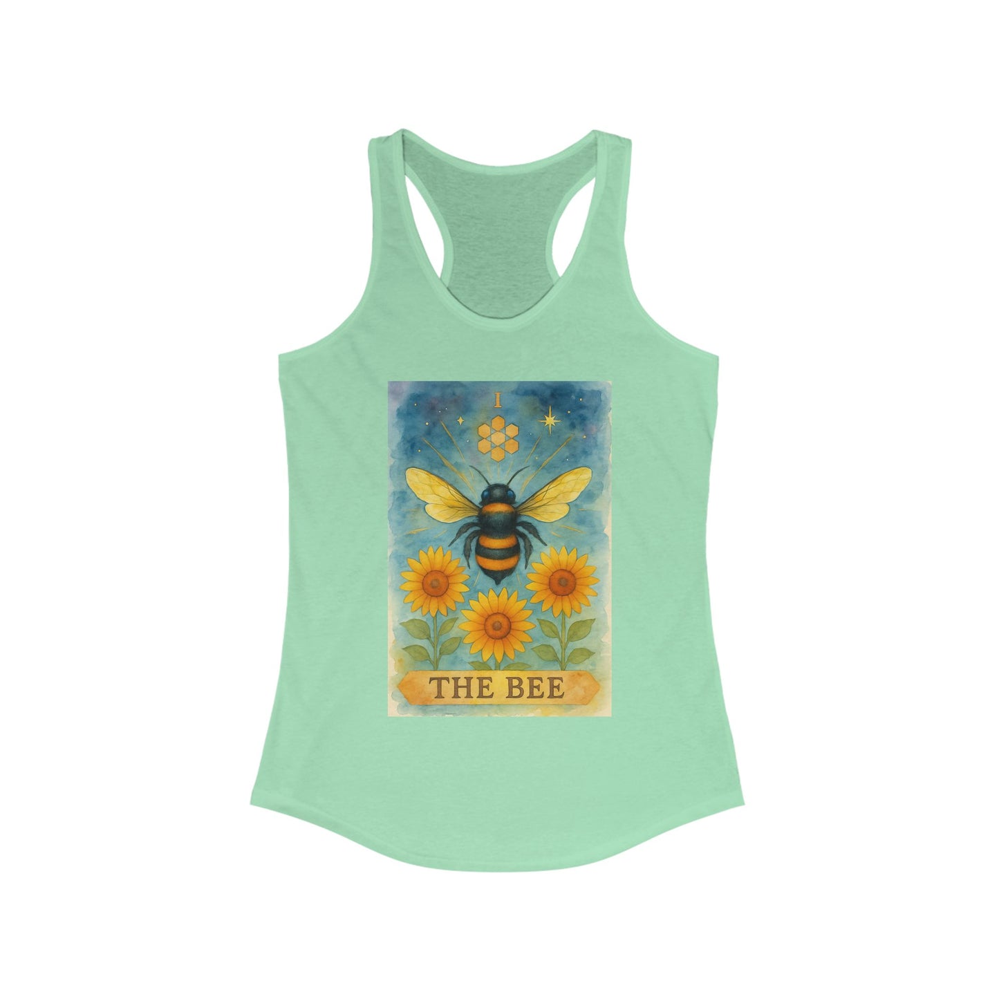 The Bee Tarot-Inspired Women's Racerback Tank | Cheerful Summer Top, Bee Lover Gift, Nature Inspired Apparel, Eco-Friendly Fashion, Casual Wear