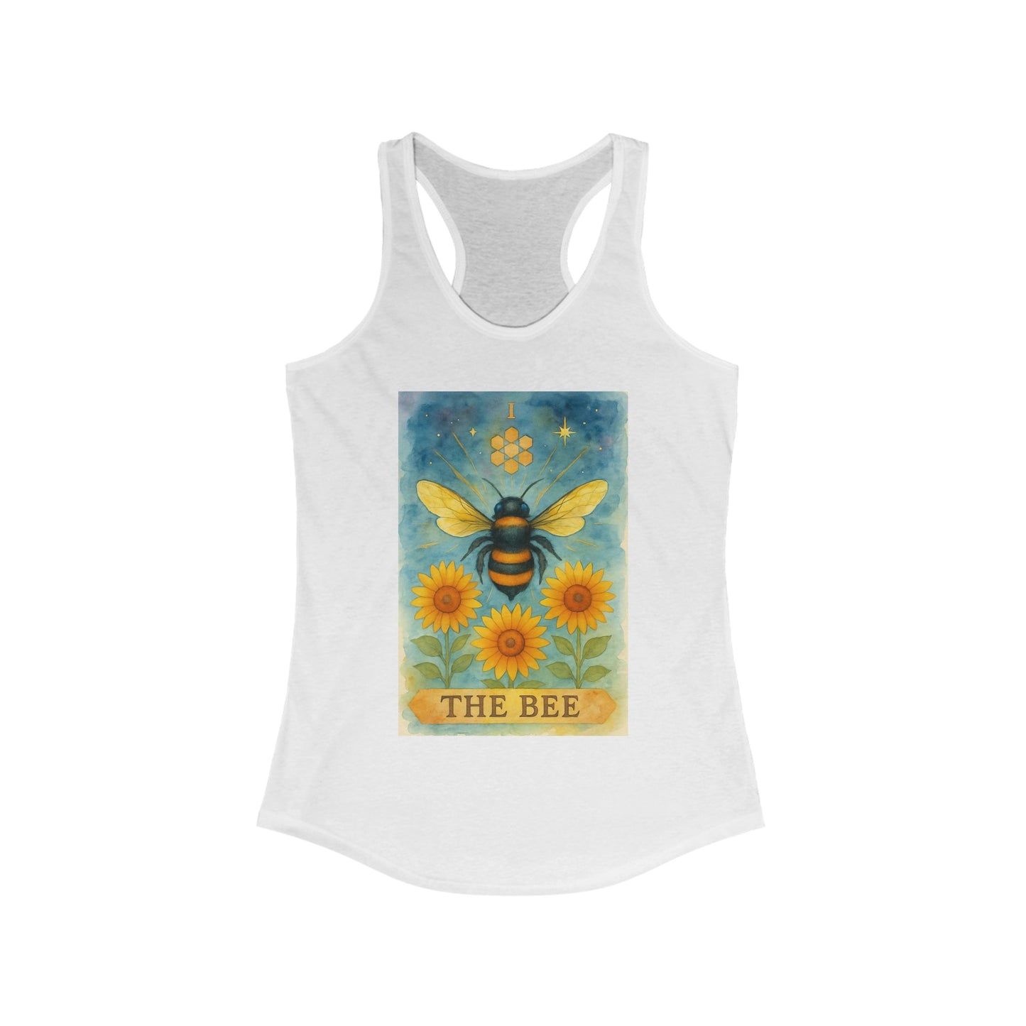 The Bee Tarot-Inspired Women's Racerback Tank | Cheerful Summer Top, Bee Lover Gift, Nature Inspired Apparel, Eco-Friendly Fashion, Casual Wear