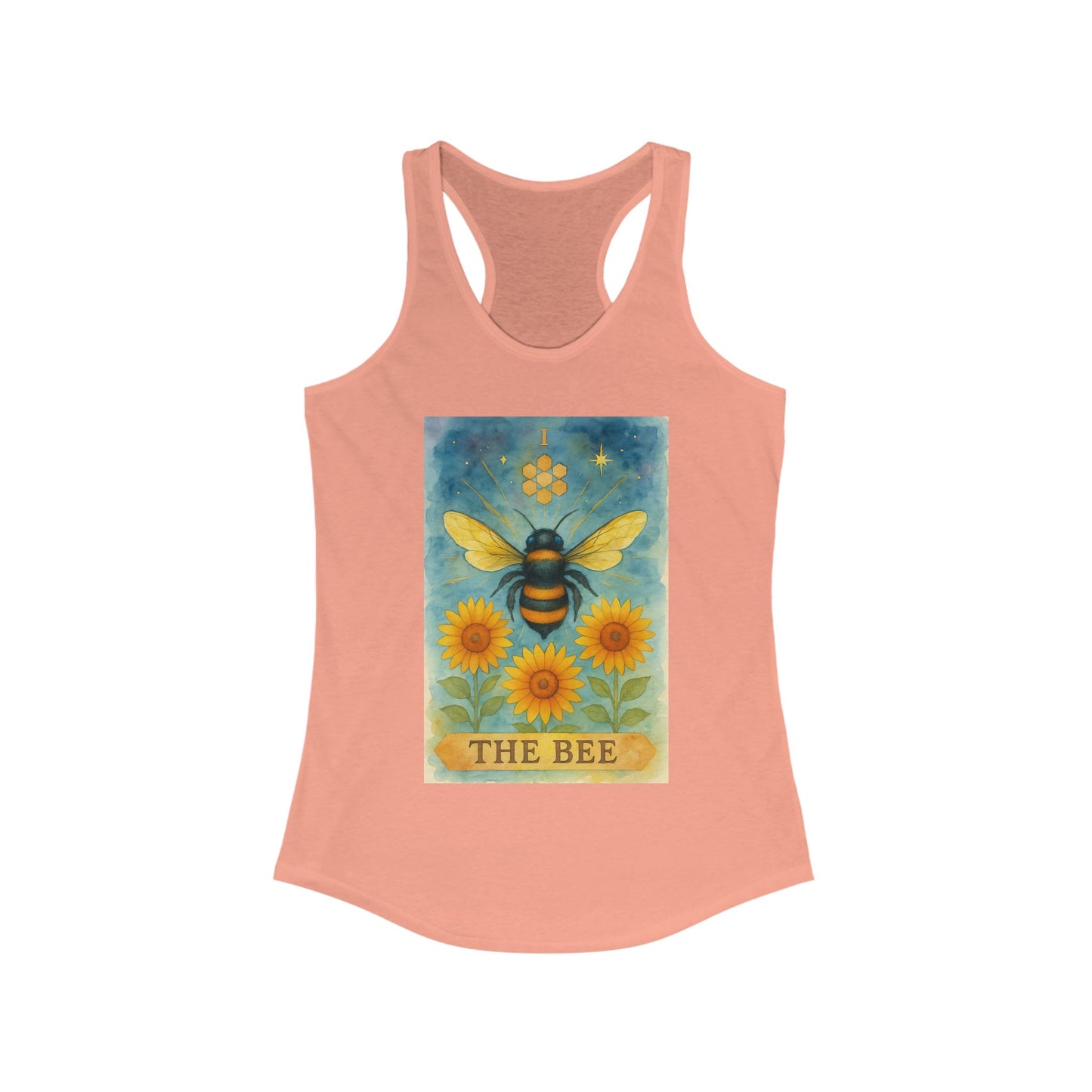 The Bee Tarot-Inspired Women's Racerback Tank | Cheerful Summer Top, Bee Lover Gift, Nature Inspired Apparel, Eco-Friendly Fashion, Casual Wear