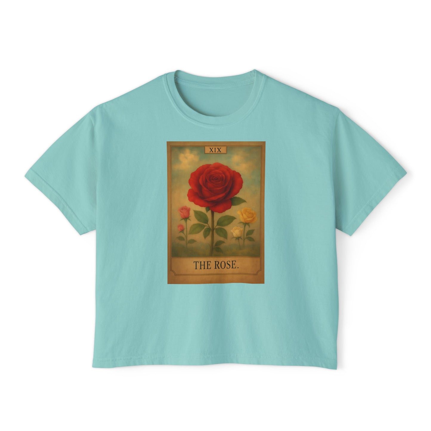 Vintage The Rose Tarot Design Boxy Tee, Comfortable Casual Shirt, Gift for Her, Spring Fashion, Rose Graphic Tee, Everyday Wear