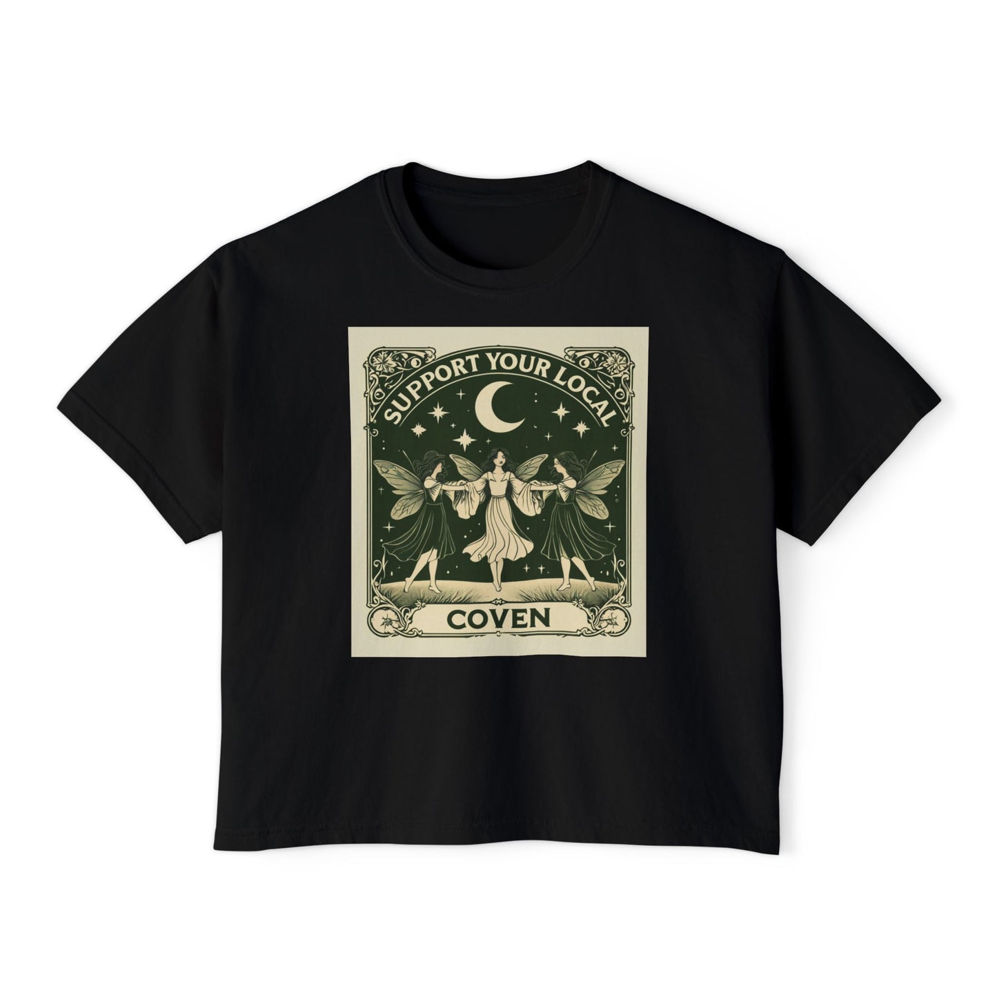 Support Your Local Coven Women's Boxy Tee - Witchy T-Shirt, Casual Clothing, Halloween Outfit, Boho Style, Gift for Her