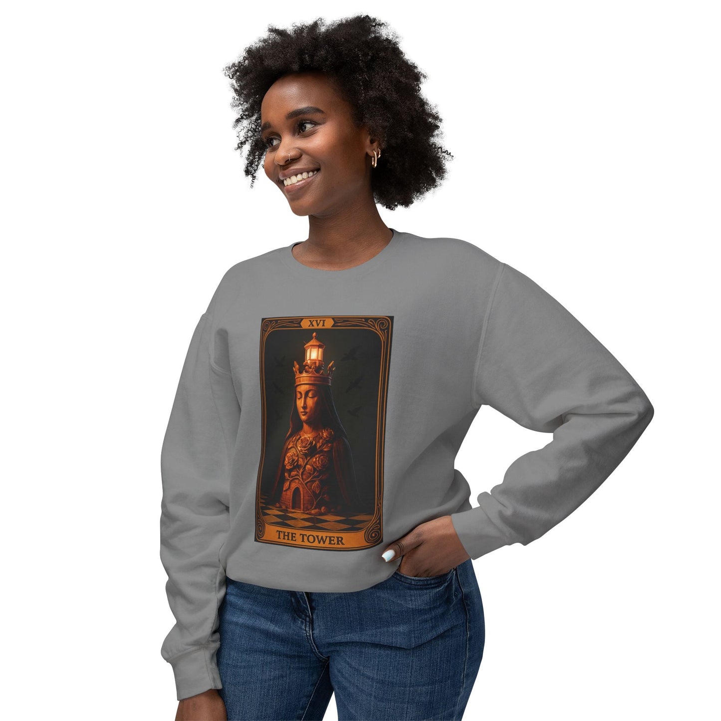The Tower Tarot Crewneck Sweatshirt | Cozy Gift for Tarot Lovers, Astrology, Spirituality, Unique Graphic Sweatshirt, Everyday Wear