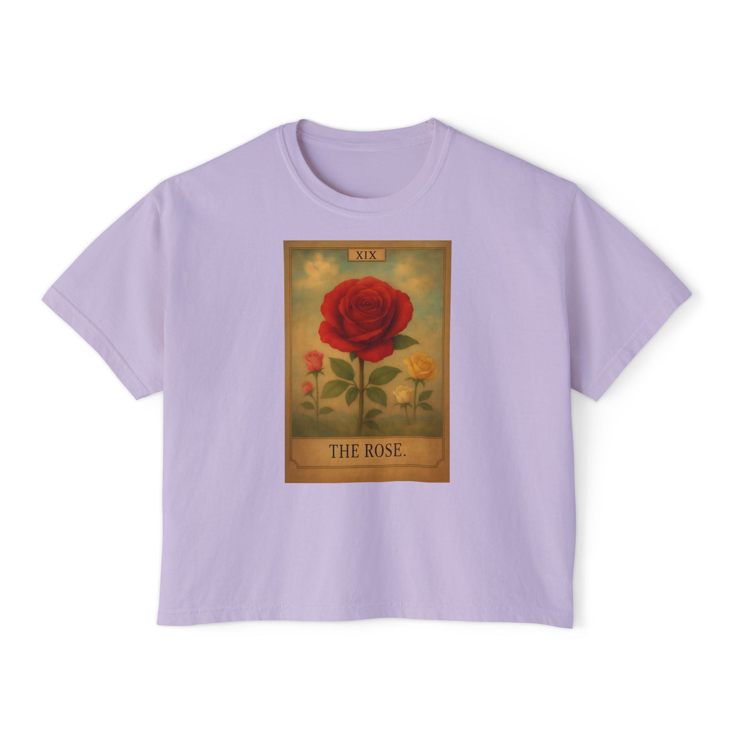 Vintage The Rose Tarot Design Boxy Tee, Comfortable Casual Shirt, Gift for Her, Spring Fashion, Rose Graphic Tee, Everyday Wear