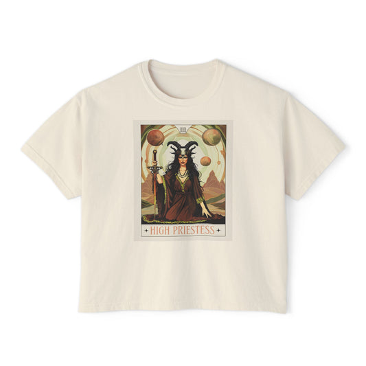 Mystical High Priestess Boxy Tee, Witchy Graphic Tee, Bohemian Oversized Shirt, Spiritual Fashion, Tarot Inspired Top