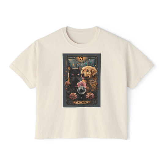 The Lovers Tarot with Black Cat and Golden Retriever, Casual Summer Top
