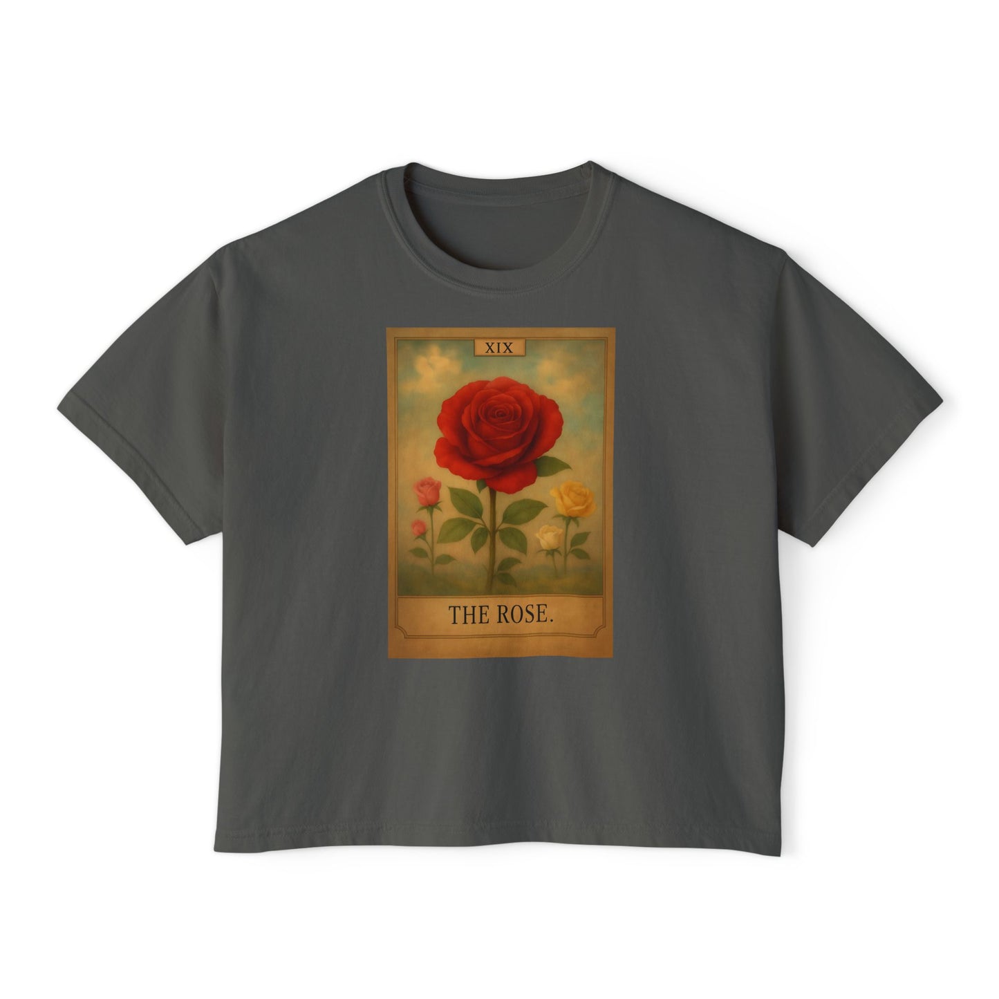 Vintage The Rose Tarot Design Boxy Tee, Comfortable Casual Shirt, Gift for Her, Spring Fashion, Rose Graphic Tee, Everyday Wear