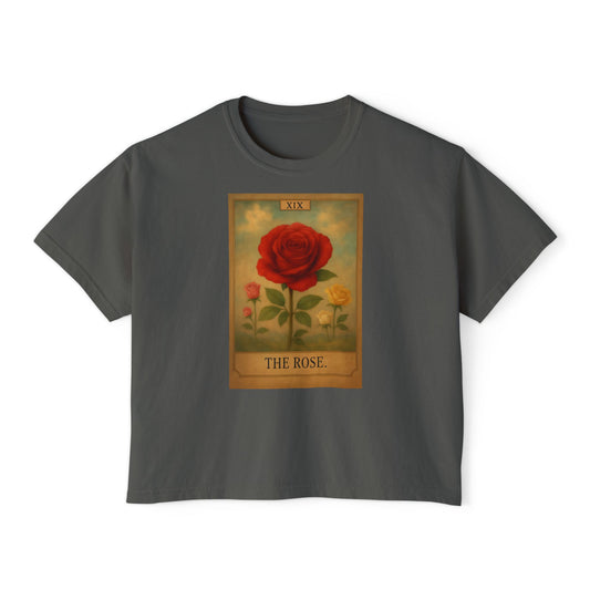 Vintage The Rose Tarot Design Boxy Tee, Comfortable Casual Shirt, Gift for Her, Spring Fashion, Rose Graphic Tee, Everyday Wear